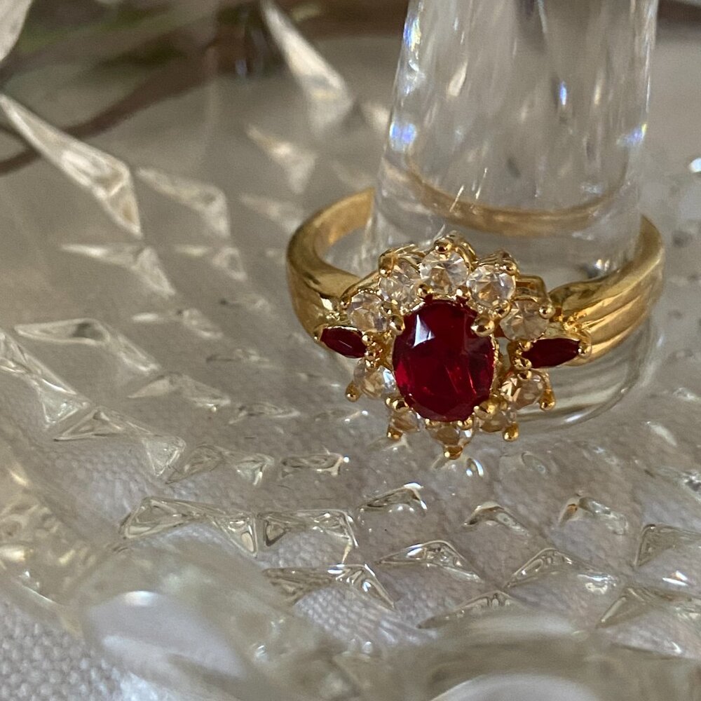 Ruby Red Cz Diamond Statement Ring Size 13 - image 4